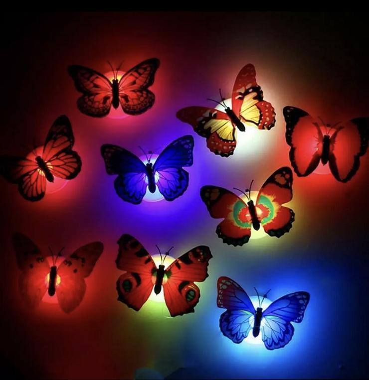 LED Butterfly Night Light 6 Pack | Color Changing Wall Decor | Kids Room Glow in Dark Lights