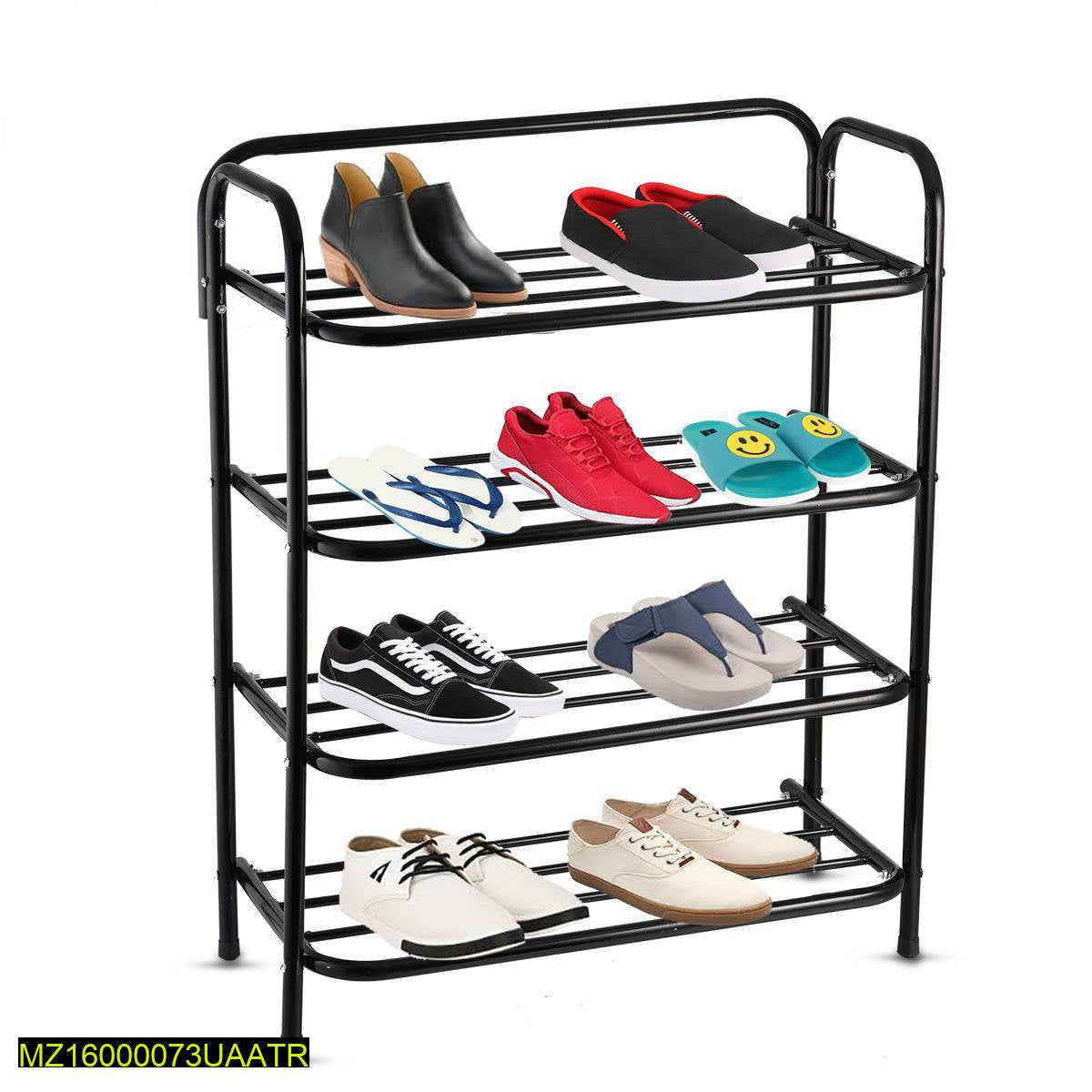 4 Tier Shoe Rack Stand Black | Stainless Steel Shoe Organizer | Holds 12 Pairs | Space-Saving Design