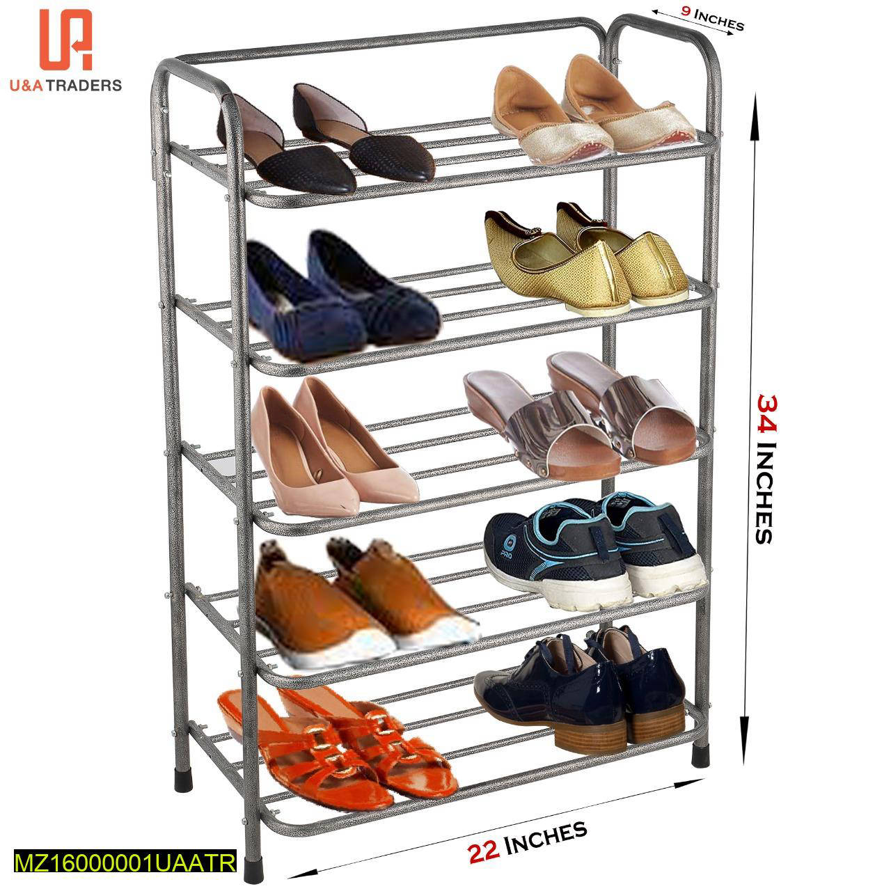 5 Tier Shoe Rack Organizer | Stainless Steel Shoe Stand | Holds 15 Pairs | Silver & Black Available