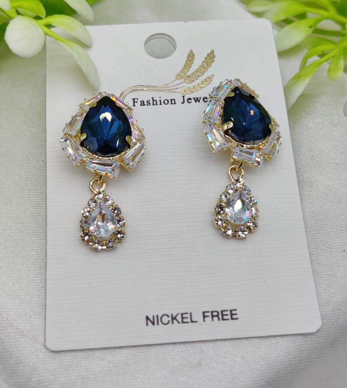 Imported Elegant Royal Blue Drop Earrings with Crystal Accents – Nickel-Free h1