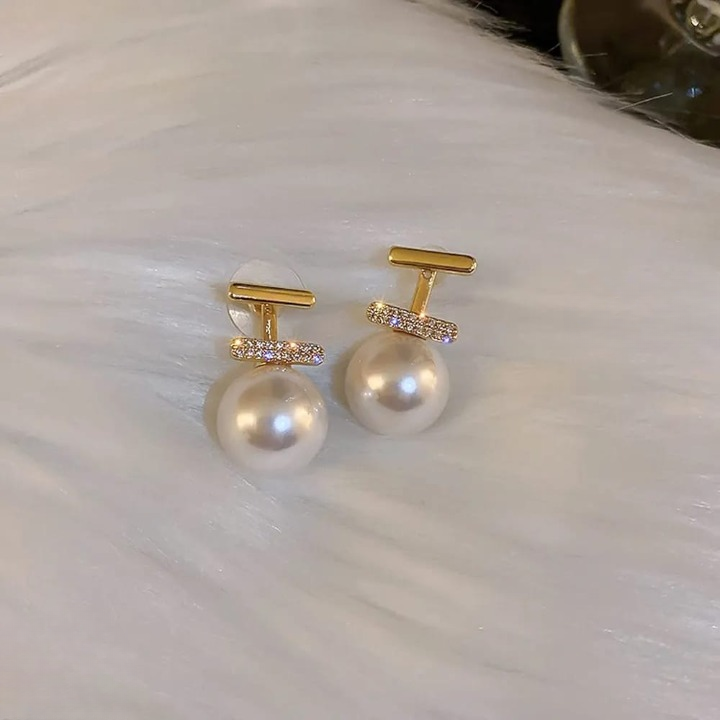 Elegant Pearl Drop Earrings for Women – Stylish Golden Dangle Earrings with Sparkling Rhinestone Accent | Fashion Jewelry for Parties & Daily Wear (AXT-102) h1