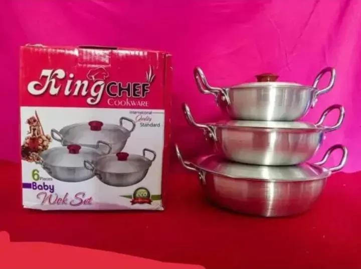 Baby Wok Karahi Set 3 Pcs with Lid | Small Size Aluminum Silver Cookware | Cooking & Serving Set