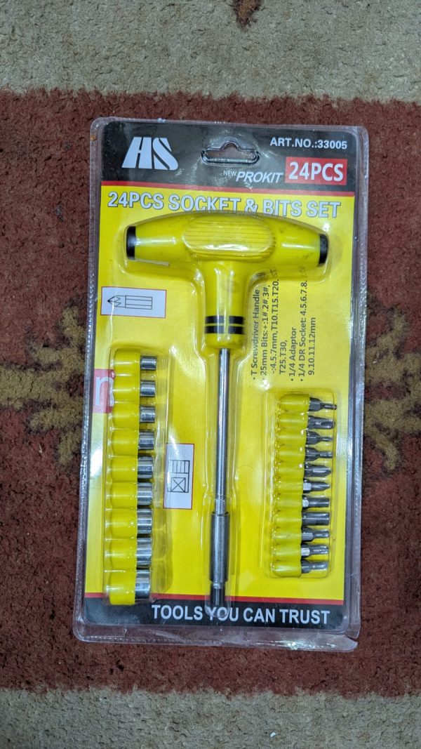 T-bar Screwdriver Socket And Bits Set 24 Pcs