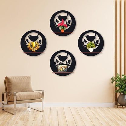 Birds Wall Hanging Shelves | Pack of 4 | MDF Wood 7" | Vibrant Ready-to-Hang Wall Art