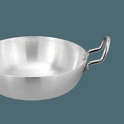 Stainless Steel Wok Karahi | Aluminum Silver Cooking Pan | Dishwasher Safe | Easy Clean Kitchen Essential