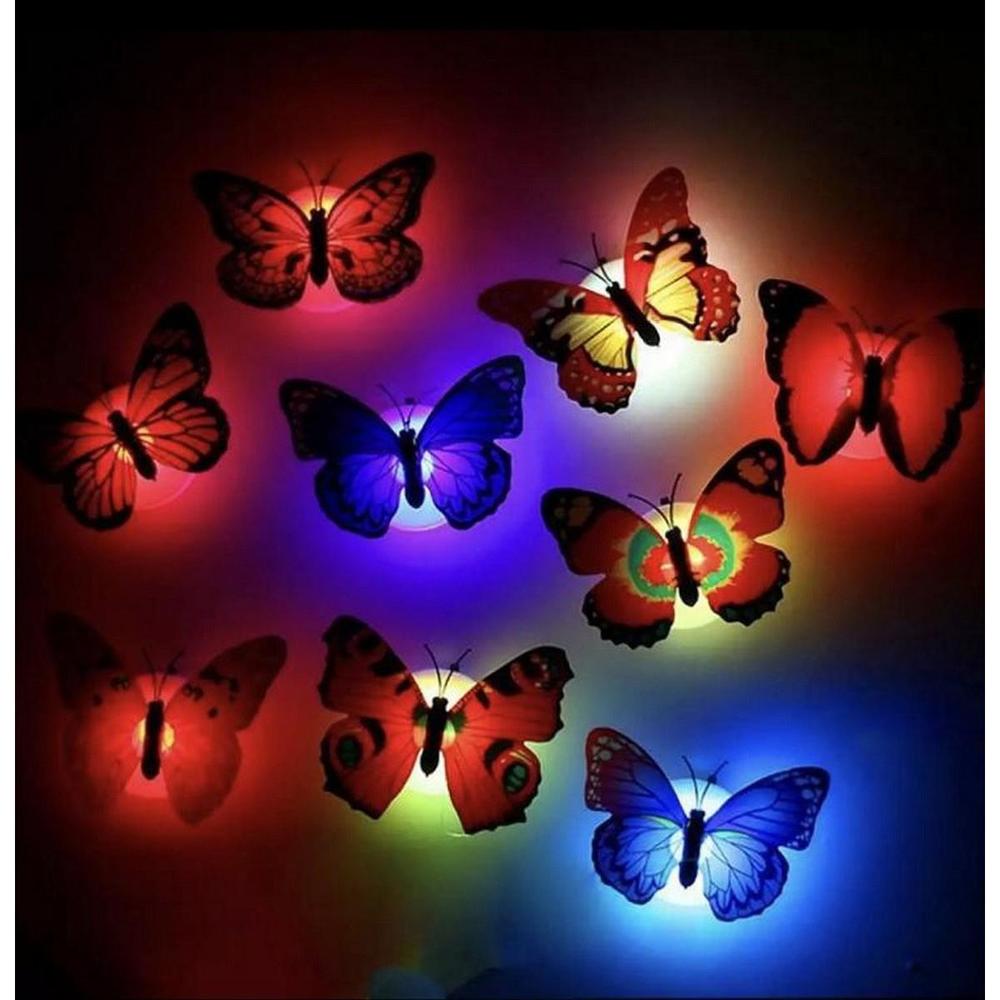 LED Butterfly Night Light 6 Pack | Color Changing Wall Decor | Kids Room Glow in Dark Lights