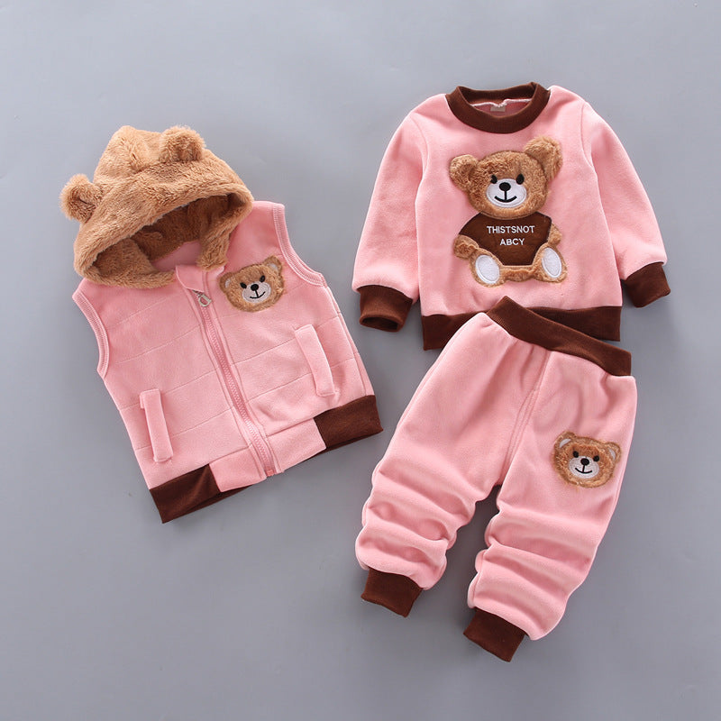 Children's Winter Clothing 3-Piece Set | Boys Fleece Sweater + Girls Hooded Vest + Padded Pants | Warm Outfit