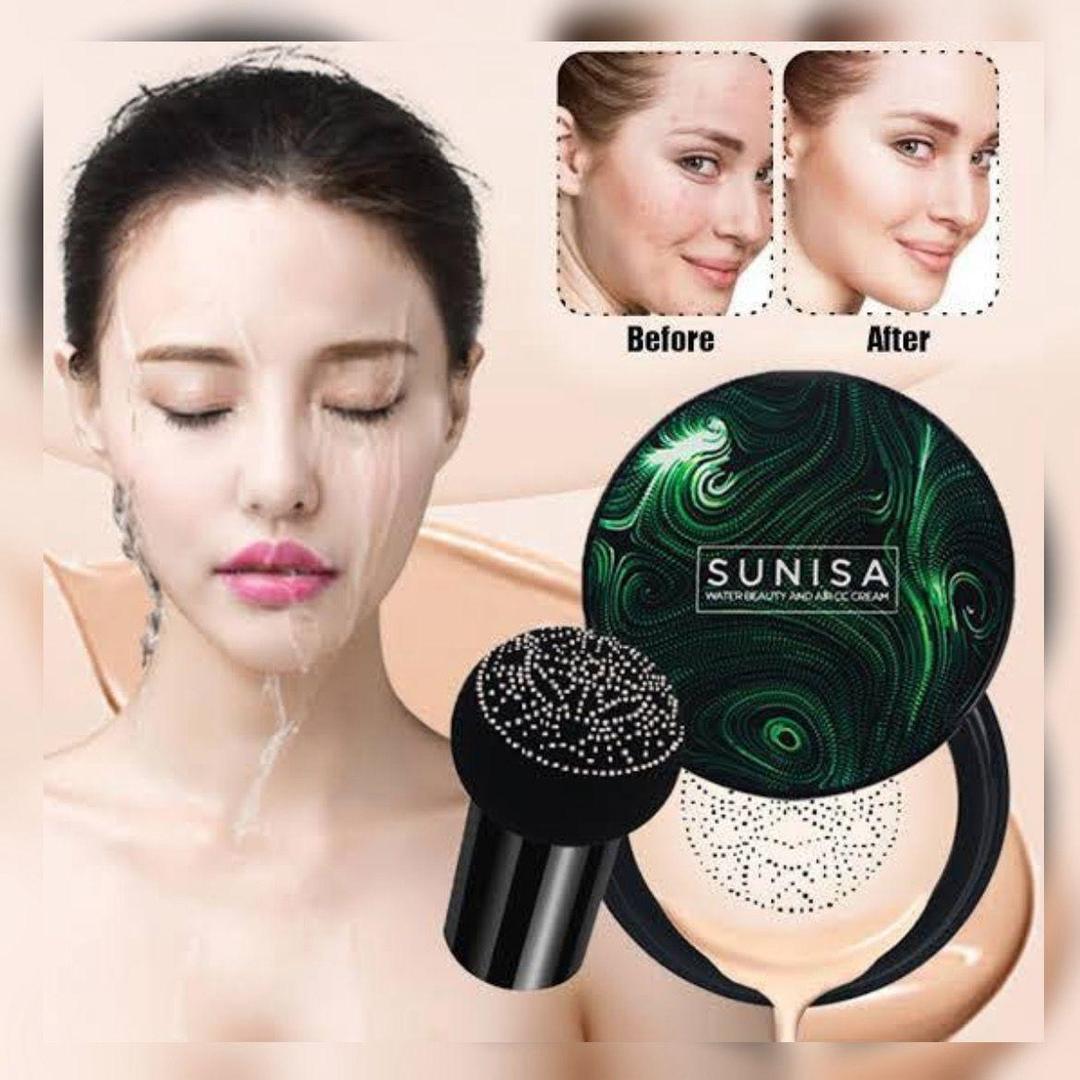 Sunisa Foundation – Flawless Coverage CC Cream | Natural Glow | 24H Waterproof & Sweat-Resistant | With Mushroom Head Sponge | 1 Pc