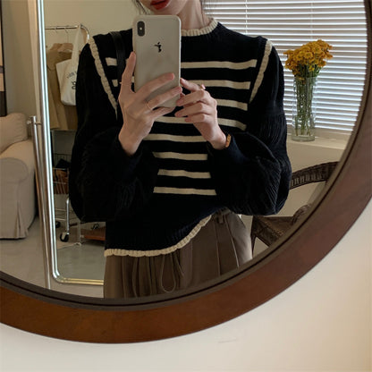 Women's Korean Style Knitwear Top - Fake Two Piece Sweater