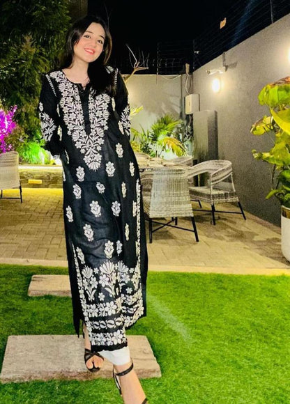 Women's Cotton Embroidered Shirt | Long Kurti 48" Length | Medium Size Pakistani Ethnic Wear