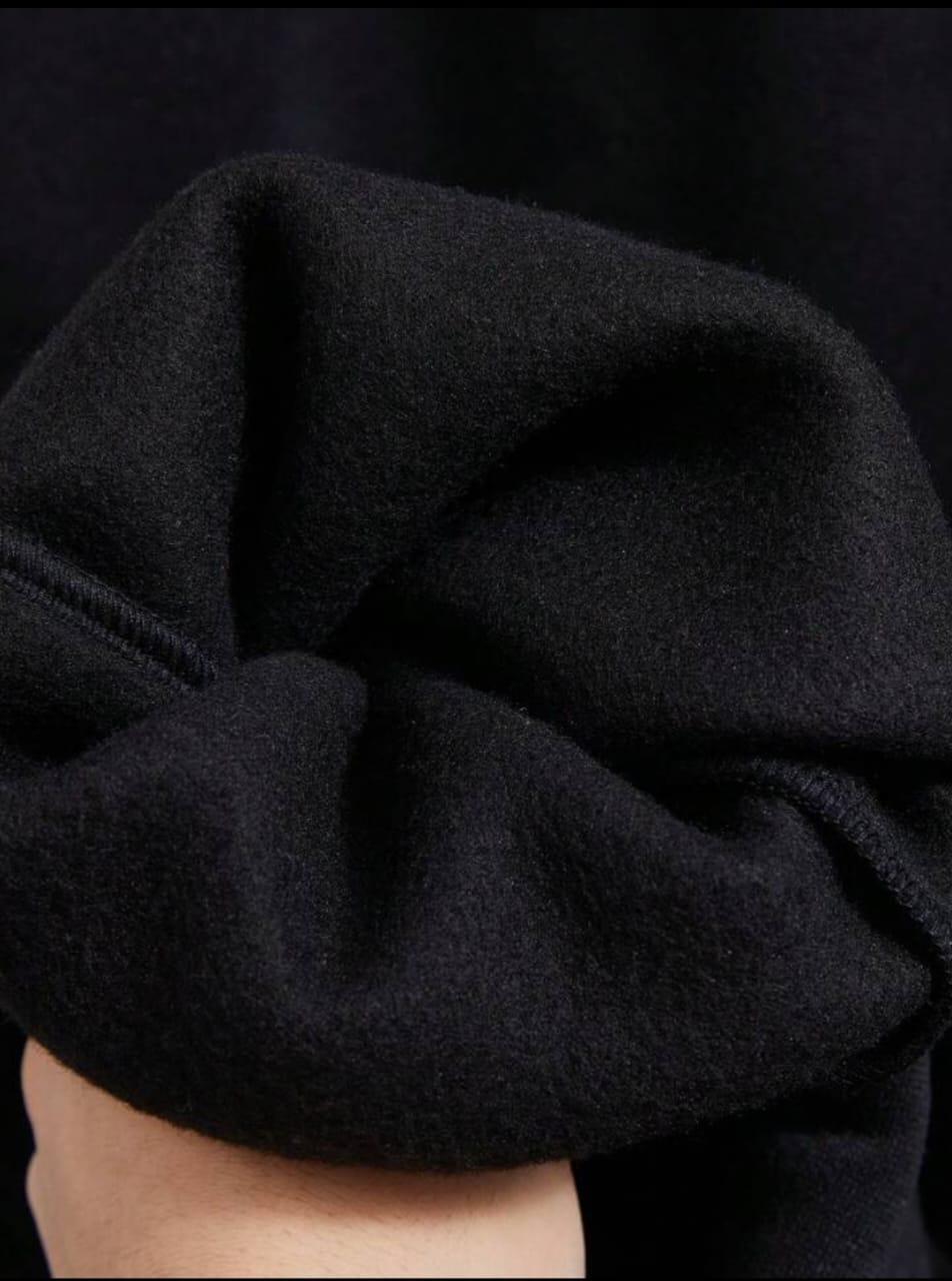 Men’s Premium Fleece Zipper Track Suit – 2 Pcs Plain Warm Sportswear Set | Black