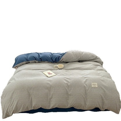 4-Piece Plaid Bedding Set | Brushed Cotton Bed Sheet + Duvet Cover + Fitted Sheet | Student Dorm & Home Use