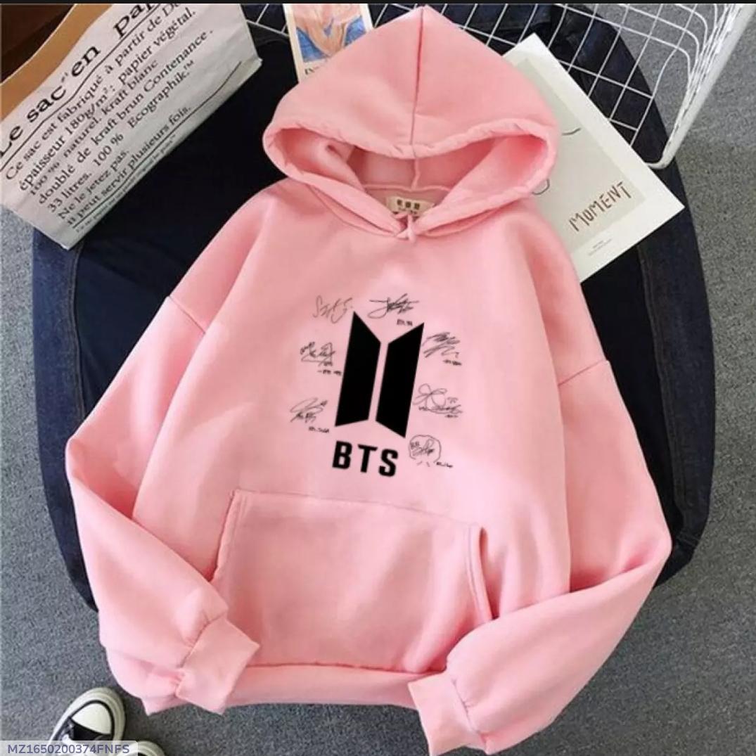 Women's Fleece Printed Pullover Hoodie - Pink Hooded Top