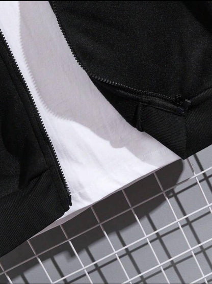 Men’s Premium Fleece Zipper Track Suit – 2 Pcs Plain Warm Sportswear Set | Black