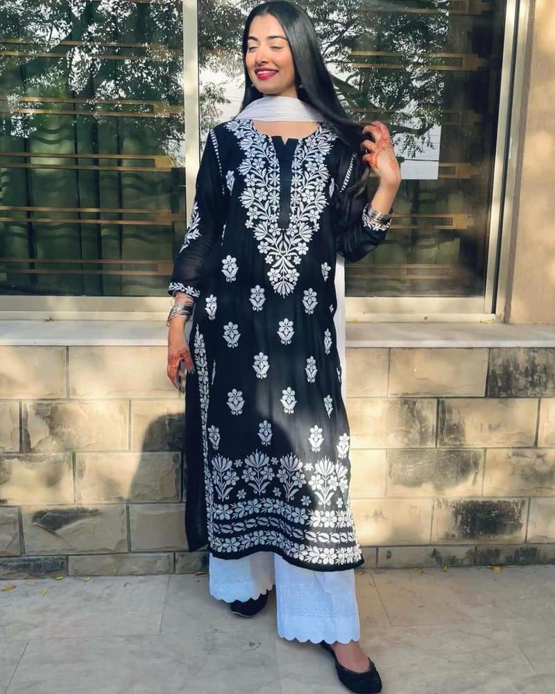 Women's Cotton Embroidered Shirt | Long Kurti 48" Length | Medium Size Pakistani Ethnic Wear