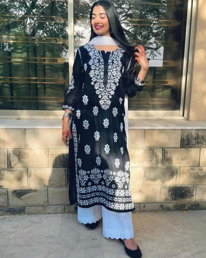 Women's Cotton Embroidered Shirt | Long Kurti 48" Length | Medium Size Pakistani Ethnic Wear