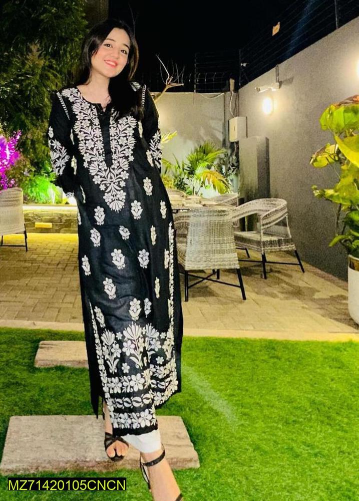 Women's Cotton Embroidered Shirt | Long Kurti 48" Length | Medium Size Pakistani Ethnic Wear