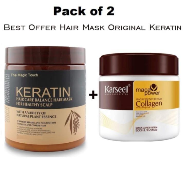Nourishing Hair Mask 2-Pcs Set | Keratin & Collagen Treatment 500ml | For All Hair Types | Repair & Shine
