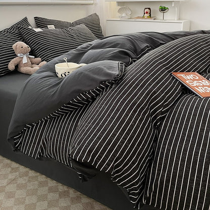 4-Piece Plaid Bedding Set | Brushed Cotton Bed Sheet + Duvet Cover + Fitted Sheet | Student Dorm & Home Use