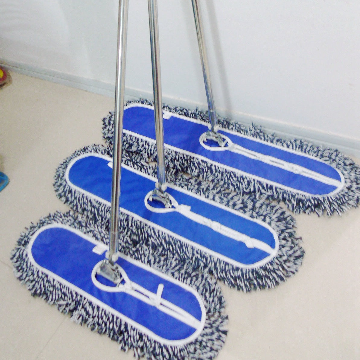 Industrial Flat Mop 40-100cm | Blue White Yarn Floor Mop | Heavy Duty Factory Cleaning Mop