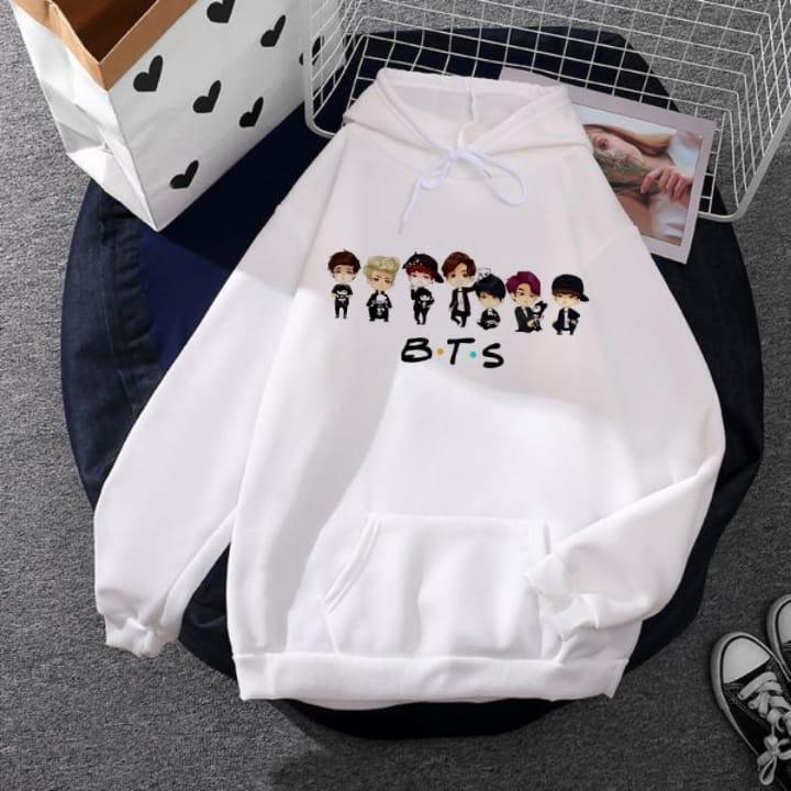 Women's Fleece Printed Pullover Hoodie - White Hooded Top