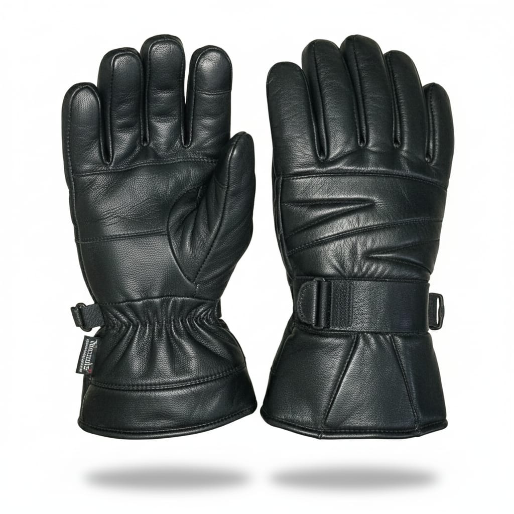 Men’s Genuine Sheep Leather Winter Gloves – Black Motorcycle Riding Gloves with Warm Lining h1