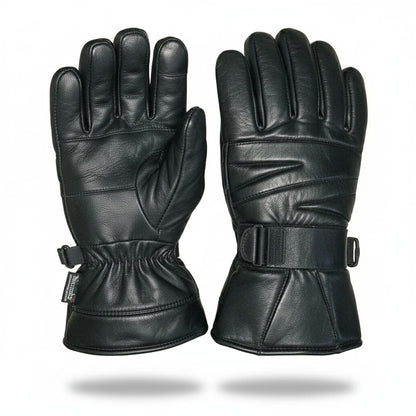 Men’s Genuine Sheep Leather Winter Gloves – Black Motorcycle Riding Gloves with Warm Lining h1