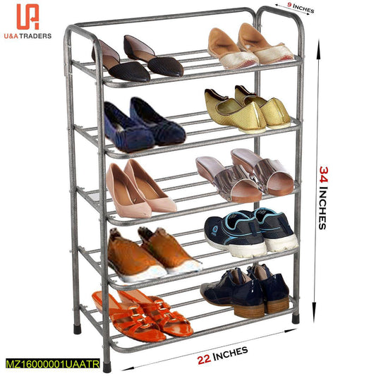 5 Tier Shoe Rack Organizer | Stainless Steel Shoe Stand | Holds 15 Pairs | Silver & Black Available