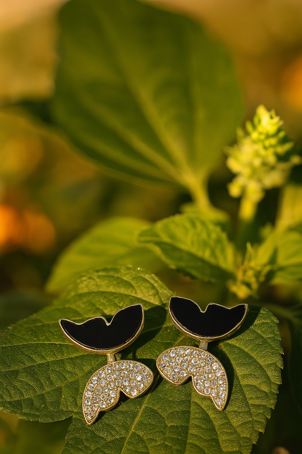 Zircon Butterfly Earrings for Women – Elegant Golden Studs with Black Enamel & Sparkling Stones | Stylish Butterfly Jewelry h1