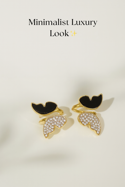 Zircon Butterfly Earrings for Women – Elegant Golden Studs with Black Enamel & Sparkling Stones | Stylish Butterfly Jewelry h1