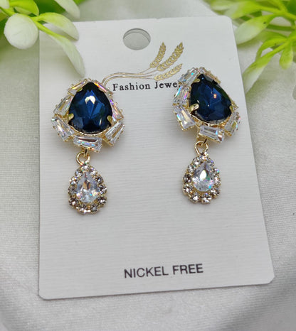 Imported Elegant Royal Blue Drop Earrings with Crystal Accents – Nickel-Free h1