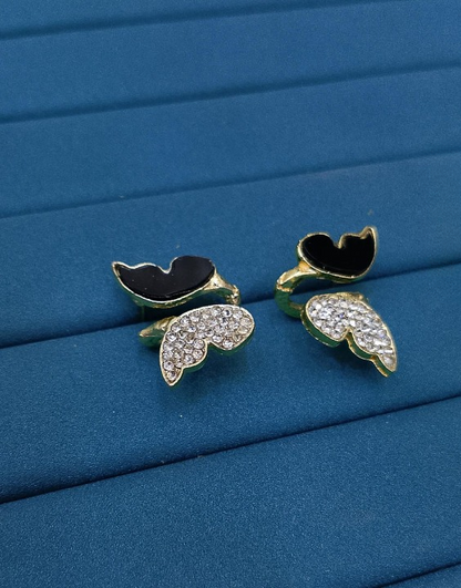 Zircon Butterfly Earrings for Women – Elegant Golden Studs with Black Enamel & Sparkling Stones | Stylish Butterfly Jewelry h1