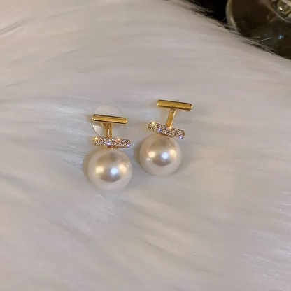 Elegant Pearl Drop Earrings for Women – Stylish Golden Dangle Earrings with Sparkling Rhinestone Accent | Fashion Jewelry for Parties & Daily Wear (AXT-102) h1