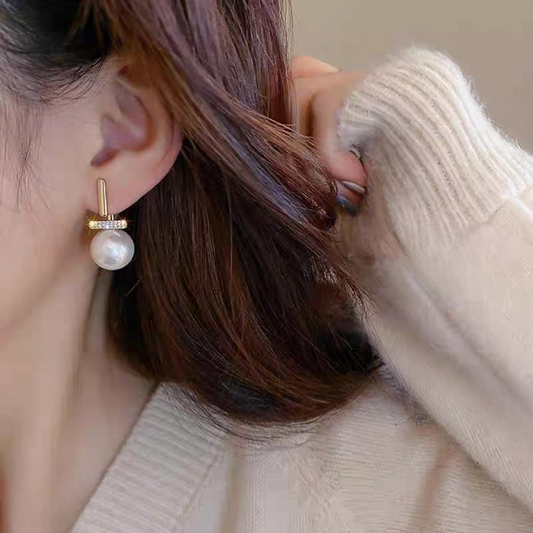 Elegant Pearl Drop Earrings for Women – Stylish Golden Dangle Earrings with Sparkling Rhinestone Accent | Fashion Jewelry for Parties & Daily Wear (AXT-102) h1