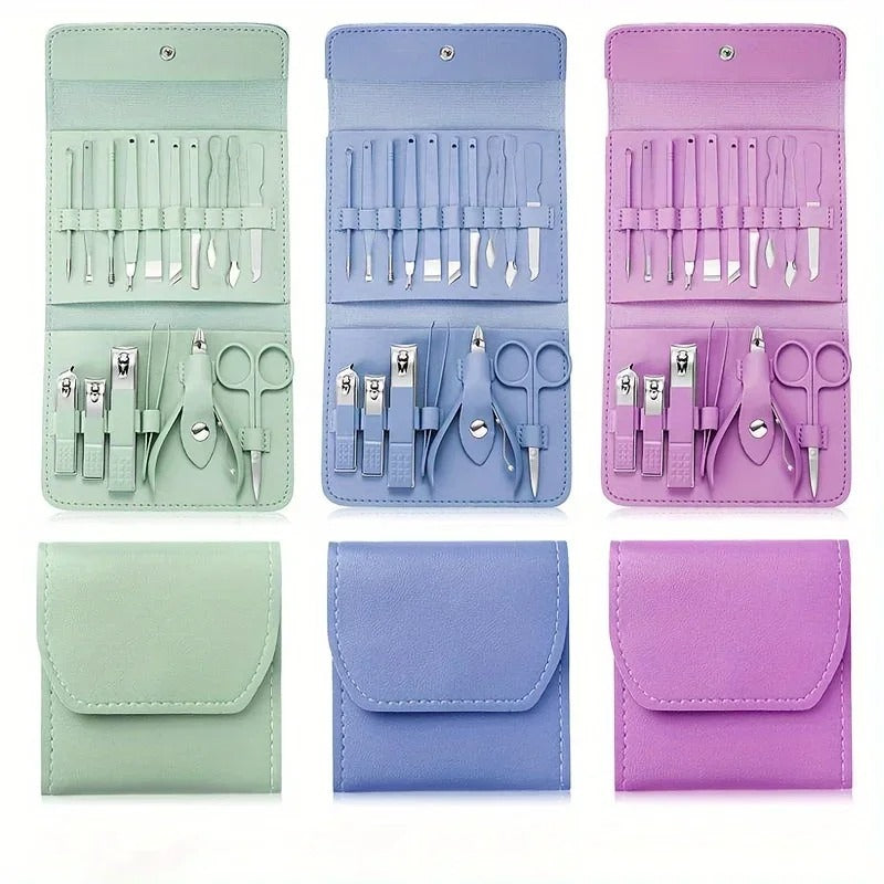16pcs Professional Manicure & Pedicure Set – Nail Clippers, Cuticle Nippers & Grooming Tools with Travel Case (Random Color) h1
