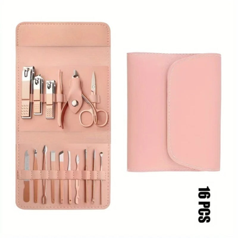 16pcs Professional Manicure & Pedicure Set – Nail Clippers, Cuticle Nippers & Grooming Tools with Travel Case (Random Color) h1