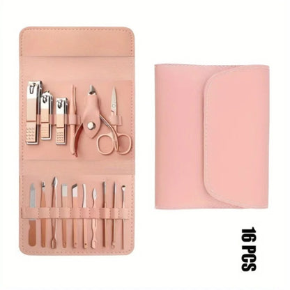 16pcs Professional Manicure & Pedicure Set – Nail Clippers, Cuticle Nippers & Grooming Tools with Travel Case (Random Color) h1