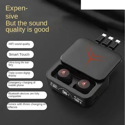 Wireless Earbuds With 3 Cables LED
