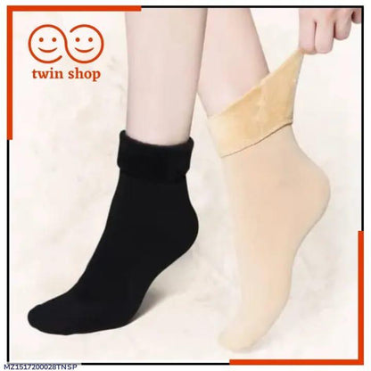 Women's Wool Thermal Socks Pack of 2 | Warm Cozy Quarter Length | Black & Beige Winter Socks