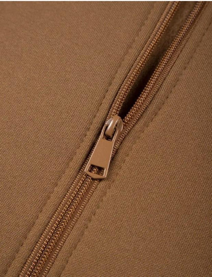 Men’s Premium Fleece Zipper Track Suit – 2 Pcs Plain Winter Activewear Set | Brown