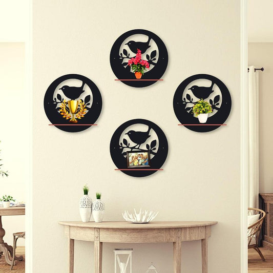 Birds Wall Hanging Shelves | Pack of 4 | MDF Wood 7" | Vibrant Ready-to-Hang Wall Art