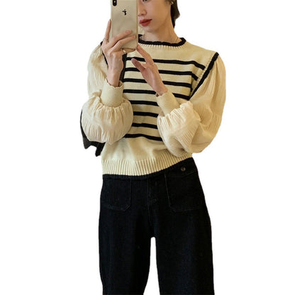 Women's Korean Style Knitwear Top - Fake Two Piece Sweater