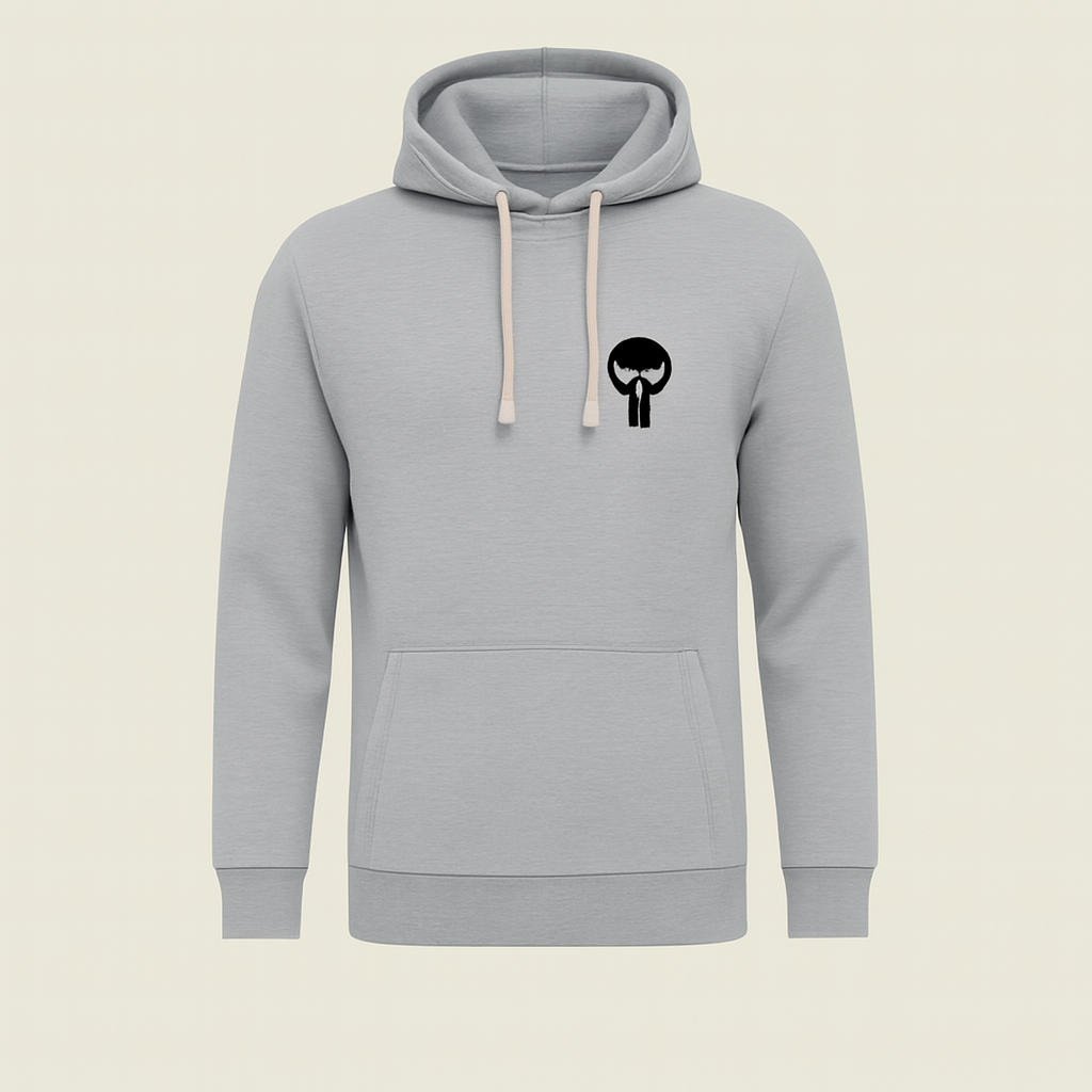 Printed Grey Hoodie for Teens & Adults – Black Skull Graphic, Premium Cotton Fabric h1
