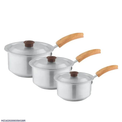Baby Saucepan Set 3 Pcs | Mini Aluminum Silver Sauce Pan | Small Size Pateli Degchi Cookware Set