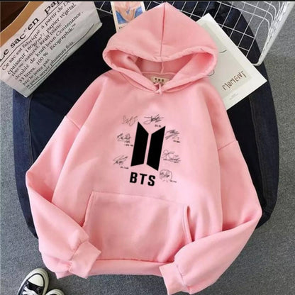 Women's Fleece Printed Pullover Hoodie - Pink Hooded Top