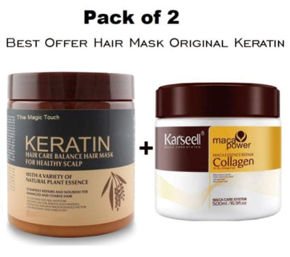 Nourishing Hair Mask 2-Pcs Set | Keratin & Collagen Treatment 500ml | For All Hair Types | Repair & Shine