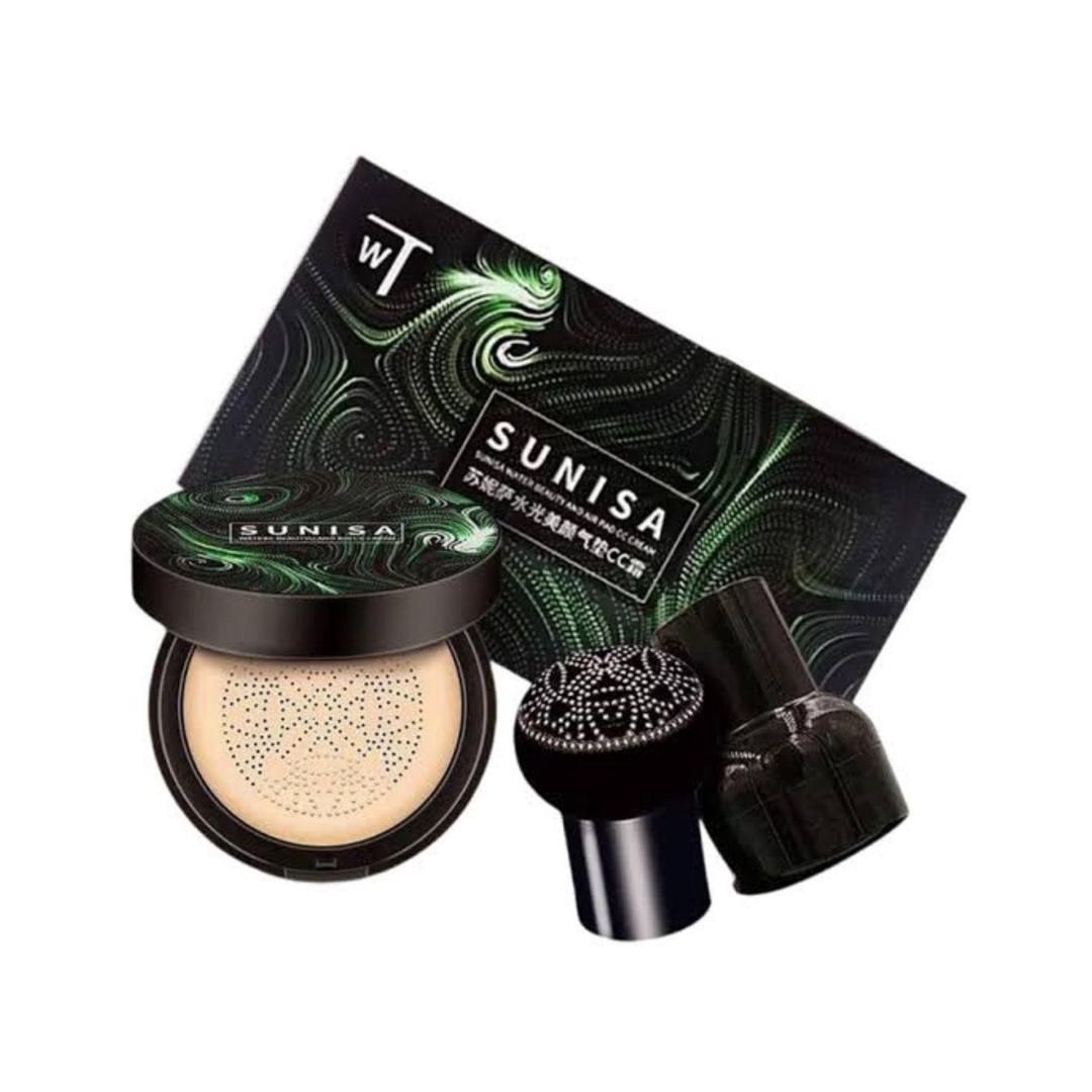 Sunisa Foundation – Flawless Coverage CC Cream | Natural Glow | 24H Waterproof & Sweat-Resistant | With Mushroom Head Sponge | 1 Pc