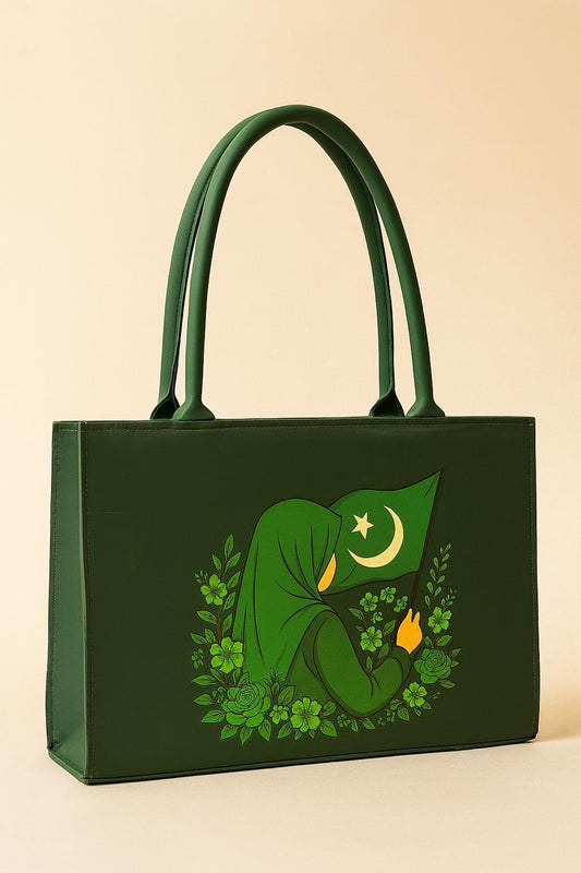 Pakistan Independence Day Tote Bag | 14th August Flag Print Canvas Bag | Girls Shoulder Bag