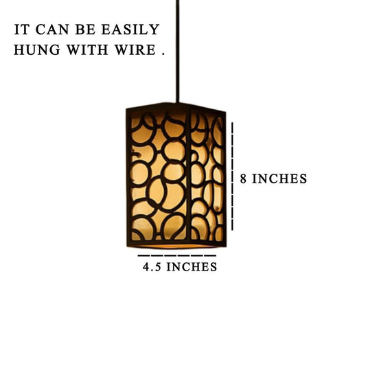 Wooden MDF Ceiling Pendant Light | Dark Brown Artistic Cut Design | Golden Light | 40" Wire Hanging Lamp