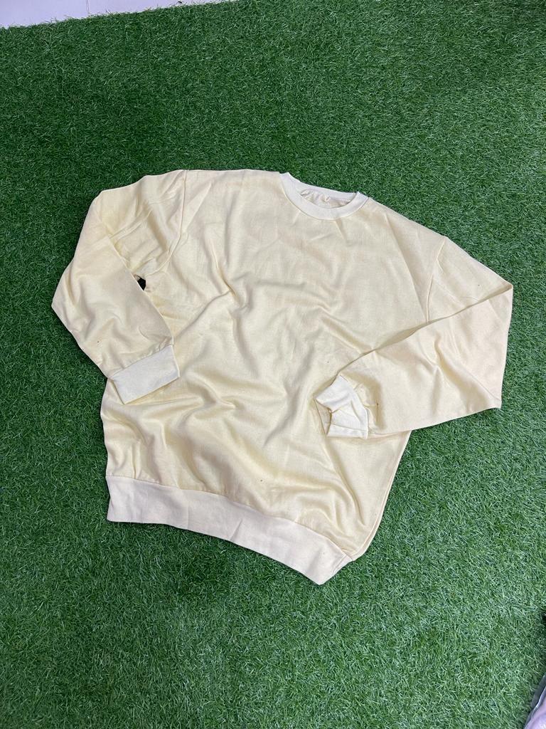 Women's Plain Fleece Sweatshirt - Off White Crewneck Top